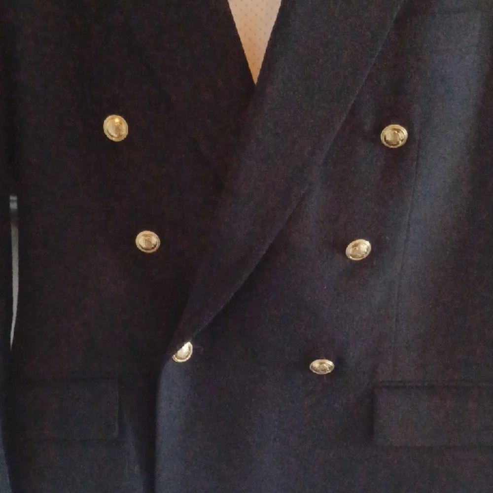 Custom Navy Double-Breasted Cashmere Blazer w/ Gold Buttons - Picture 4 of 12